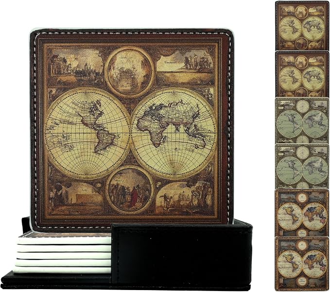 Marble Coasters Square Leather Drinks Coaster Set by Yopiiefa