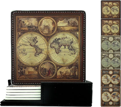 Marble Coasters Square Leather Drinks Coaster Set by Yopiiefa