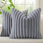 decorUhome Cozy Faux Fur Throw Pillow Covers 24x24 Set of 2 Decorative Soft Plush Striped Modern Farmhouse Boho Couch Euro Sham Pillow Cases with Velvet Back for Sofa Bed Living Room, Grey