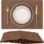 homing Cotton Linen Placemats Set of 8, Cloth Washable Farmhouse Dining Table Mats for Indoors & Outdoors, Easy to Clean, Brown, 13 x 19 Inch