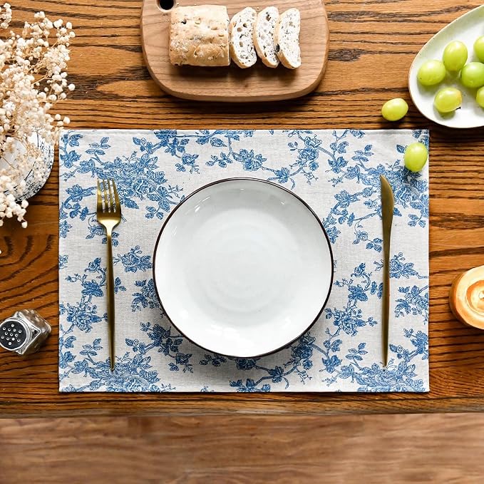 Pastoral Placemats for Dining Table Set of 6, Reversable & Heat-Resistant - Image 2