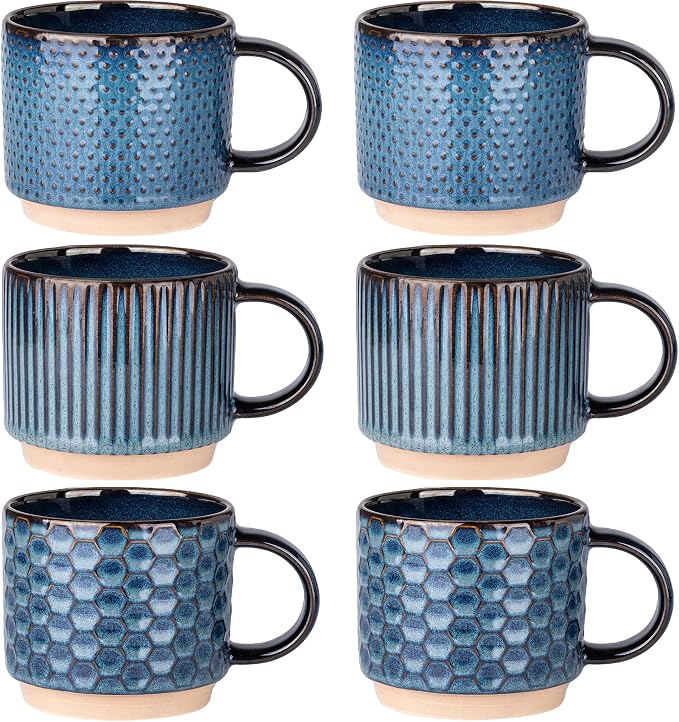 GBhome 12 OZ Stackable Coffee Mugs Set of 6, Ceramic Coffee Cups Set | 3 by GBhome