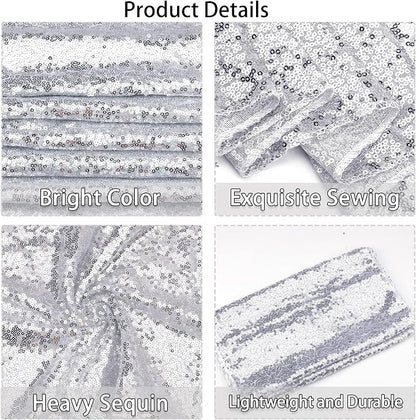 12 Packs 12 X 72 Inch Silver Sequin Table Runner Glitter Dining Table Runner - Image 4