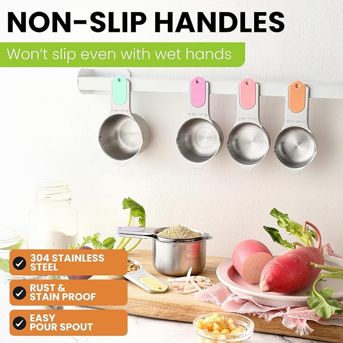 Spring Chef Magnetic Stainless Steel Measuring Cups Set of 7, Pastel | Patented - Image 6