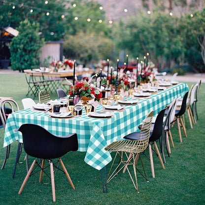 Plaid Tablecloth 2 Pack, 54 x 80 inch, Turquoise and White | Waterproof - Image 6