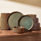 Ceramic Plates & Bowls Sets for 6, Handmade Reactive Glaze | Green Brown by FamiwarePremium
