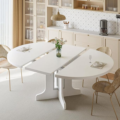 iPormis 59" Round Extendable Dining Table for 4-6, Modern Kitchen Table with Heavy Duty Pedestal Base & Wooden Top, Oval Dining Room Table for Dining Living Room, Easy Assembly, White