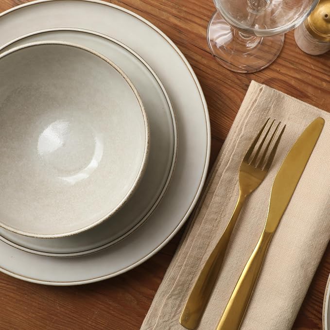 Gibson Elite White Sands Plates and Bowls Sets, 12-Piece Stoneware Dinnerware - Image 6