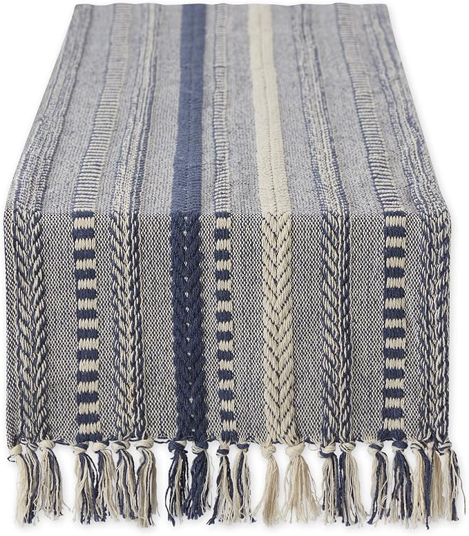 DII Farmhouse Braided Stripe Table Runner Collection, French Blue by DII