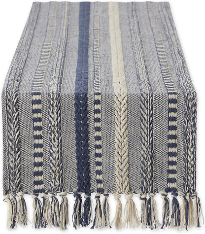 DII Farmhouse Braided Stripe Table Runner Collection, French Blue by DII