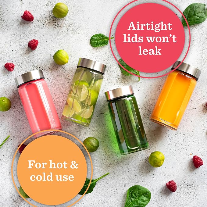Juice Bottles - 4 Pack Wide Mouth Glass Bottles & Stainless Steel Lids - Image 6