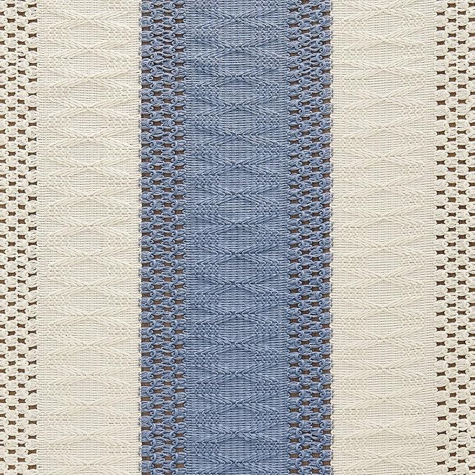 Macrame Style Bicolor Stitching Table Runner 14x48in Blue | Woven Boho Table - Image 6