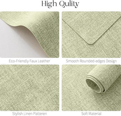 MOSAYT Faux Leather Placemats Set of 8, Heat Resistant Vinyl Place Mats with Coasters, Wipeable Washable Waterproof Oil Proof Table Mats for Kitchen Dining Indoor Outdoor, 12" x 17", Sage Green