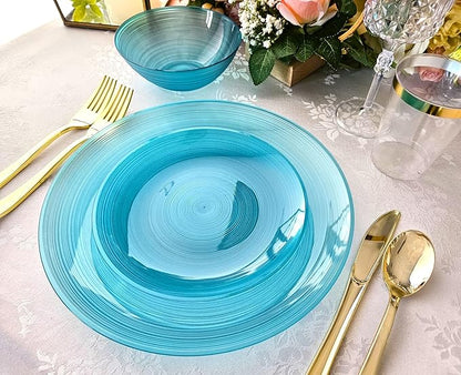 " OCCASIONS " 100 Plates Pack,(50 Guests) Premium Wedding Party Disposable Plastic Plates Set -50 x 10'' Dinner + 50 x 7'' Salad/Dessert (Belize in Aqua)
