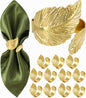 Napkin Rings Set of 12, Shiny Gold Napkin Rings, Easy Care, Solid Metal Laurel by Monkkino