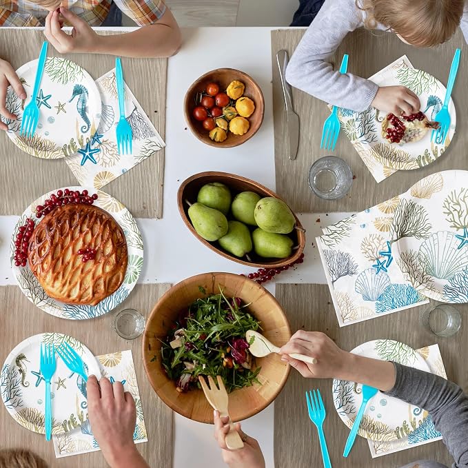96Pcs Ocean Seashell Coastal Beach Starfish Coral Party Plates Supplies - Image 5