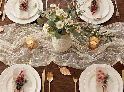 2Pcs Gold Table Runner 10FT Gauze Glitter Wedding Party Decorations | - Image 2