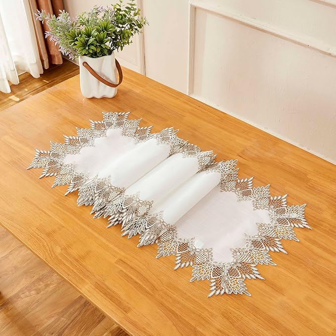 White Linen Table Runner 36” Lace Coffee Table Runners | French Dresser Runners - Image 5