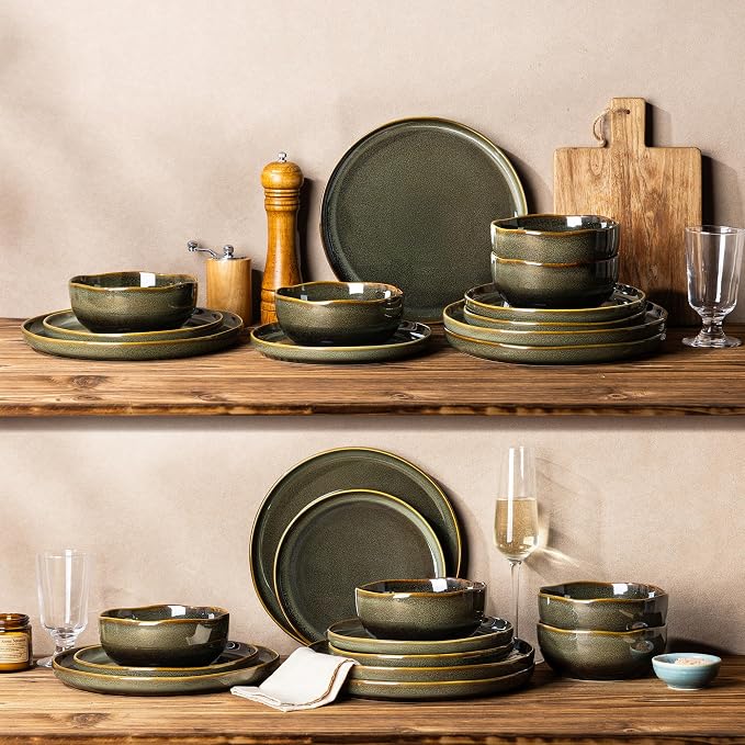 Ceramic Dinnerware Set for 4, 12-Piece Plates and Bowls Set | Handmade Reactive - Image 8