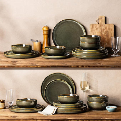 Ceramic Dinnerware Set for 4, 12-Piece Plates and Bowls Set | Handmade Reactive - Image 8