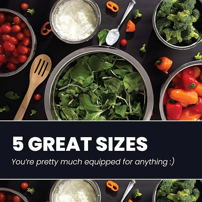 Stainless Steel Mixing Bowls Set, 5-Piece Meal Prep & Food Storage | .75 - Image 2