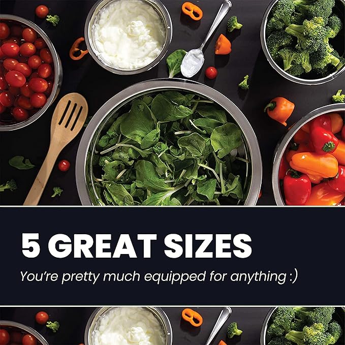 WHYSKO Stainless Steel Mixing Bowl Set, 10 Piece Stainless Steel Mixing Bowls with Lids Set for Food Prep Storage and Serving, Dishwasher Safe for Kitchen Baking Cooking, Red
