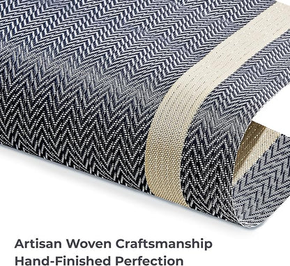 Leetaltree Luxury Dark Blue Placemats with Gold Stripes Placemats Set of 8 - Waterproof Washable for Wedding, Anniversary, Daily Use - Sparkling Table Decor - Hand-Cut
