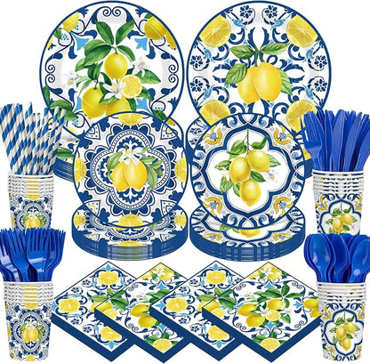 450 Pcs Capri Lemon Party Tableware Set Decorations, Serves 50 | Mediterranean by Unknown