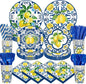 450 Pcs Capri Lemon Party Tableware Set Decorations, Serves 50 | Mediterranean by Unknown