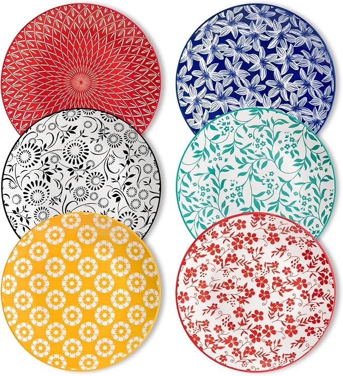 vancasso 8.25" Vintage Ceramic Salad Plates Set of 6, Muted | Microwave by vancasso
