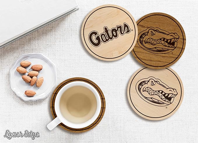 LazerEdge Florida Gators Wooden Coaster Set - Cherry Wood - Officially Licensed Product - 4-Pack