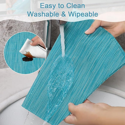 SHACOS Wedge Placemats Set of 8 Woven Vinyl Plastic Placemats for Small Round Table Place Mats Wipe Clean Non Slip Table Mats, Blue Black