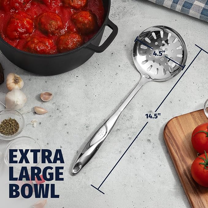 Zulay Kitchen Stainless Steel Slotted Spoon | 14.5” Large Skimmer Frying Spoon - Image 5
