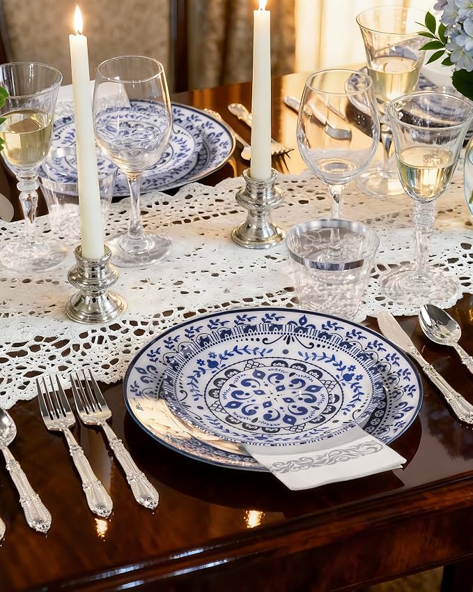 175 Pcs Blue Plates for 4th of July | Floral Disposable Dinnerware Set. - Image 6