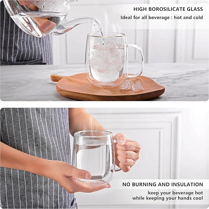 CNGLASS Large Double Wall Glass Coffee Mug 15.2oz, Cappuccino, Tea Bag - Image 4
