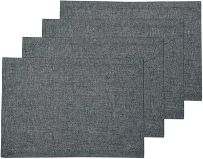 Solino Home Linen Placemats Set of 4 - Charcoal Grey Placemats 14 x 19 Inch - 100% Pure Linen Table Mats for Winter - Athena