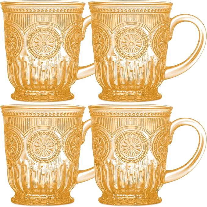 Vintage Hobnail Amber Glass Mugs Set of 4 – 10oz by Yungala