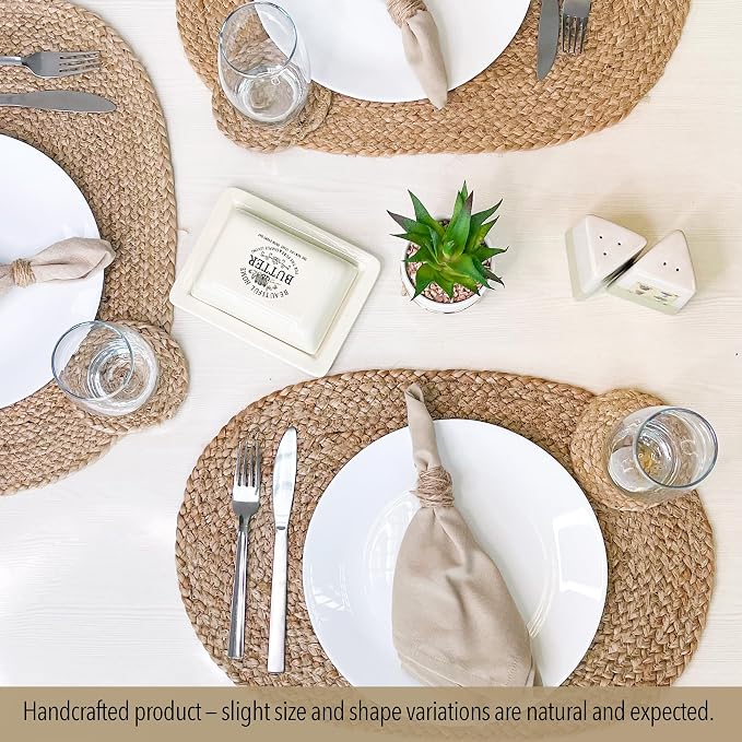 Set of 4 Jute Braided Oval Placemats – 13x19 Inch Rustic Natural Jute Table - Image 3