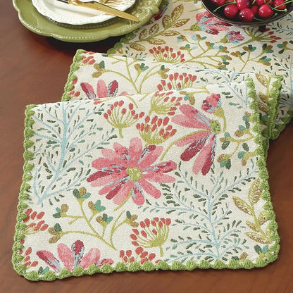Boho Botanical Floral Lace Table Runner Green 12 x 82 Inch | Jacquard Weave by HomeyHo