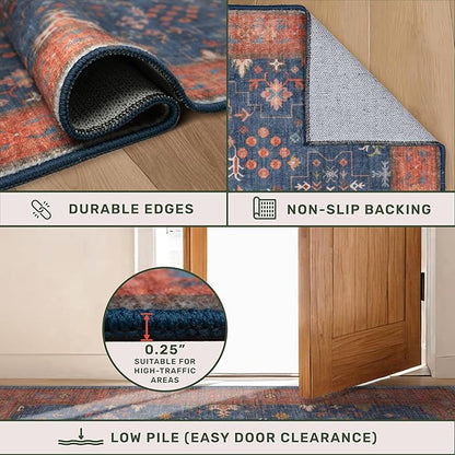 Navy Blue Runner Rug 2x7 for Kitchen, Hallway, Mudroom, Laundry Room, Bathroom, Washable Non Slip Non Skid Rubber Backing Low Pile Stain Resistance