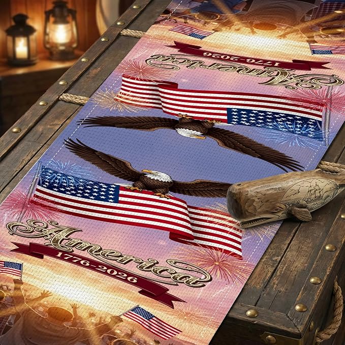 Independence Day Table Runner Patriotic Design American Flag Crowd Celebration - Image 7