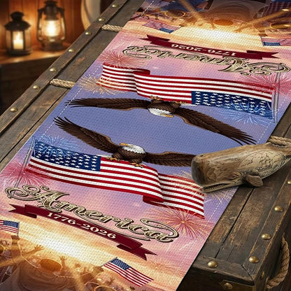 Independence Day Table Runner Patriotic Design American Flag Crowd Celebration - Image 7