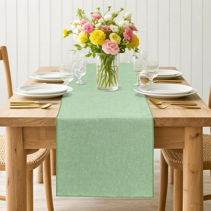 Light Green Burlap Table Runner 4 Packs Rustic Farmhouse Fabric 13x108 Inch | - Image 6