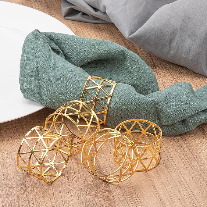 12PCS-LUNEY Gold Napkin Rings Set of 12 Metal Napkin Holder - Image 5