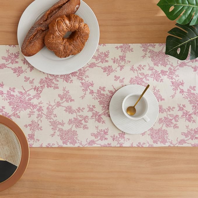 French Pastoral Farmhouse Table Runners, 13x72 Inch Rose Pink | 100% Organic - Image 4