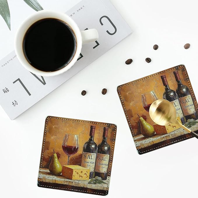 Marble Coasters Square Leather Drinks Coaster Set - Image 6