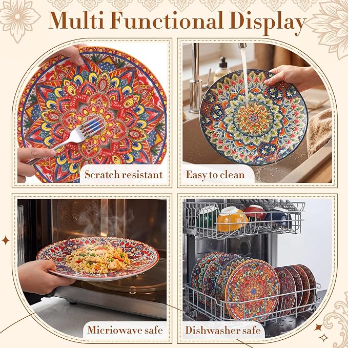 12 Pieces Ceramic Dinnerware Sets Porcelain Plates and Bowls Set Service - Image 3