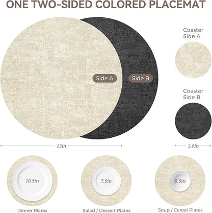 NCUE 13" Faux Leather Round Placemats Set of 6, Reversible Dual-Color | - Image 4