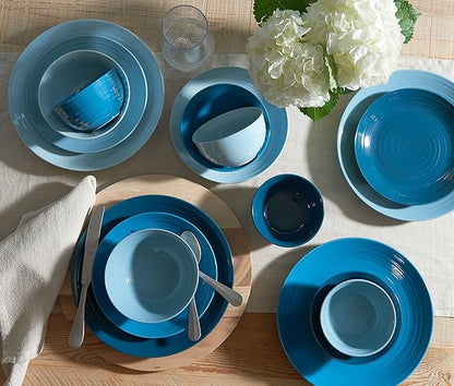 Sango Siterra Artist's Blend 16-Piece Stoneware Dinnerware Set – Service for 4, Ocean Blue Glossy Glaze with Unique Speckled Design, for Everyday Dining & Entertainment, Microwave & Dishwasher Safe