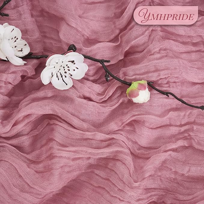 YMHPRIDE 12 Pack Cheesecloth Table Runner 35x120in Dusty Rose Table Runner | - Image 3